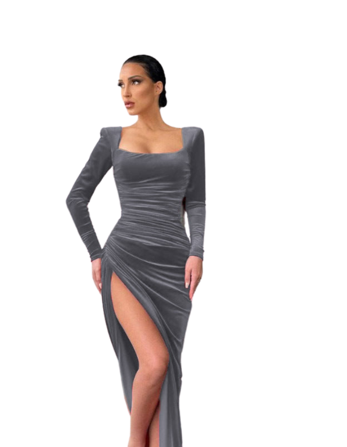 SHOPIQAT Ladies Square Neck High Waist Split Mini Gown Dress - Premium from shopiqat - Just $9.900! Shop now at shopiqat